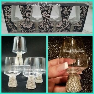 Christian Siriano Gorgeous Rhinestone SILVER Rim Decorative SHOT Glasses 4pc Set